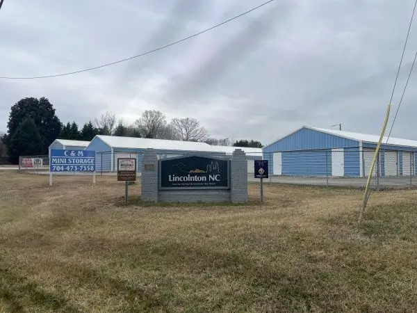 Front entrance and main sign for C&M Mini Storage in Lincolnton, NC