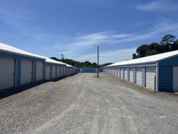Row of exterior drive-up self storage units at C&M Mini Storage